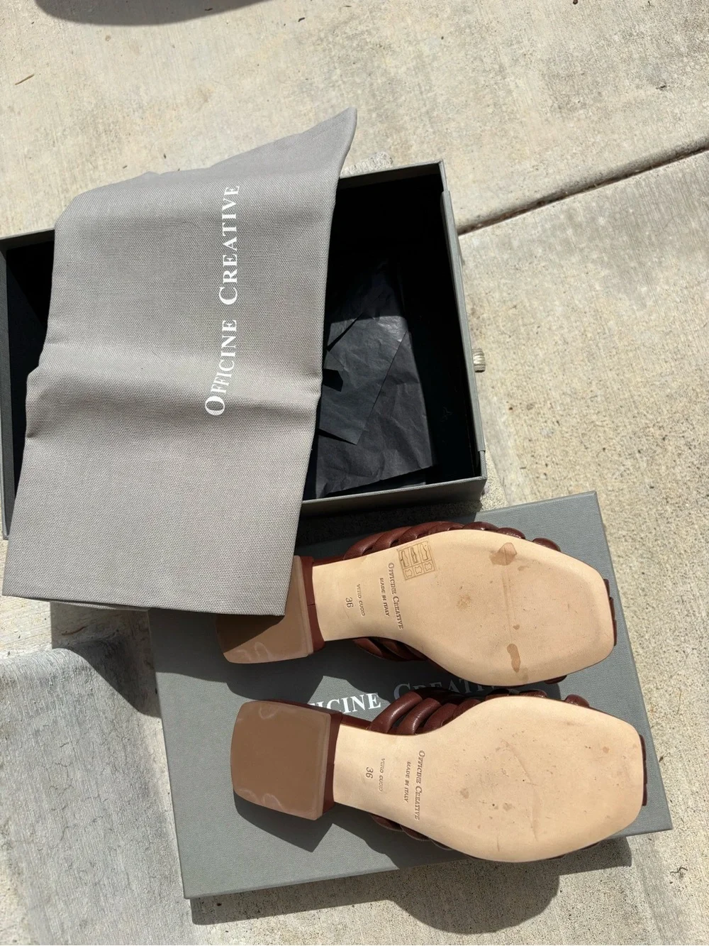 Officine Creative - Italian Brown Woven Leather Slide Sandals - New in Box
